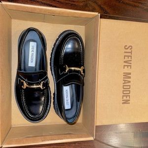 Steve Madden LANDO BLACK LEATHER platform loafer  size 8